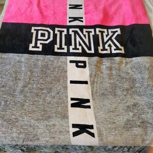 Victoria's Secret PINK Sherpa Fleece Blanket Colorblock Pink Grey 60x72